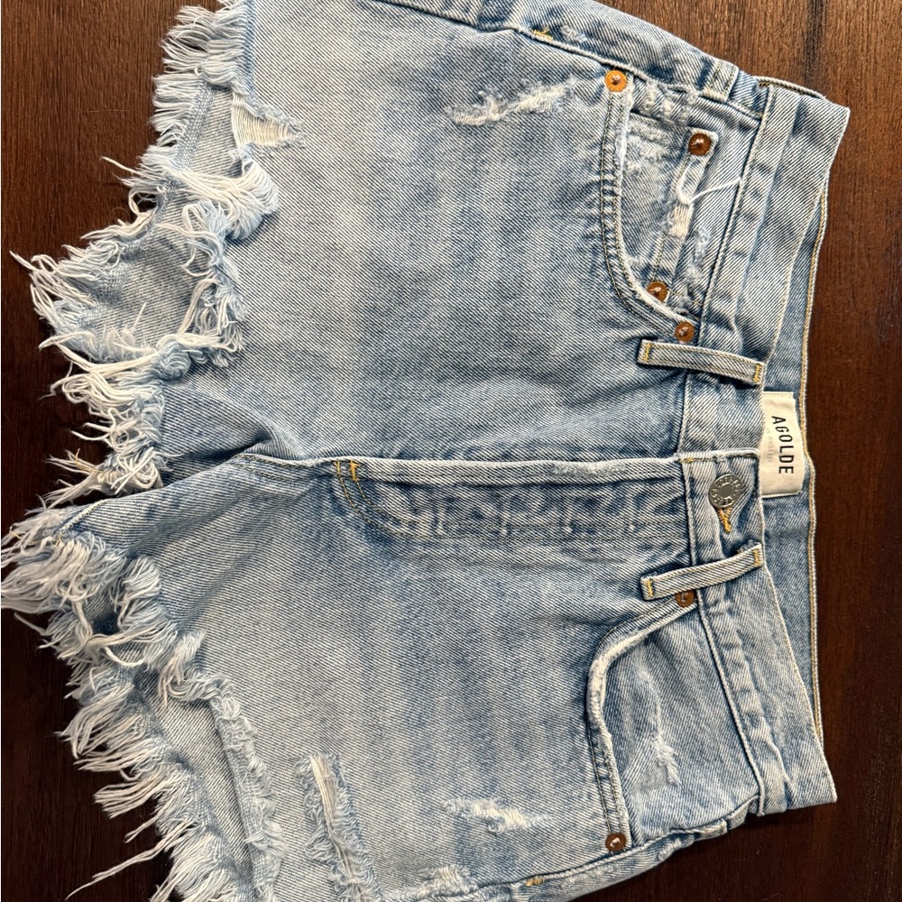 Agolde Distressed Light Blue Jean Shorts